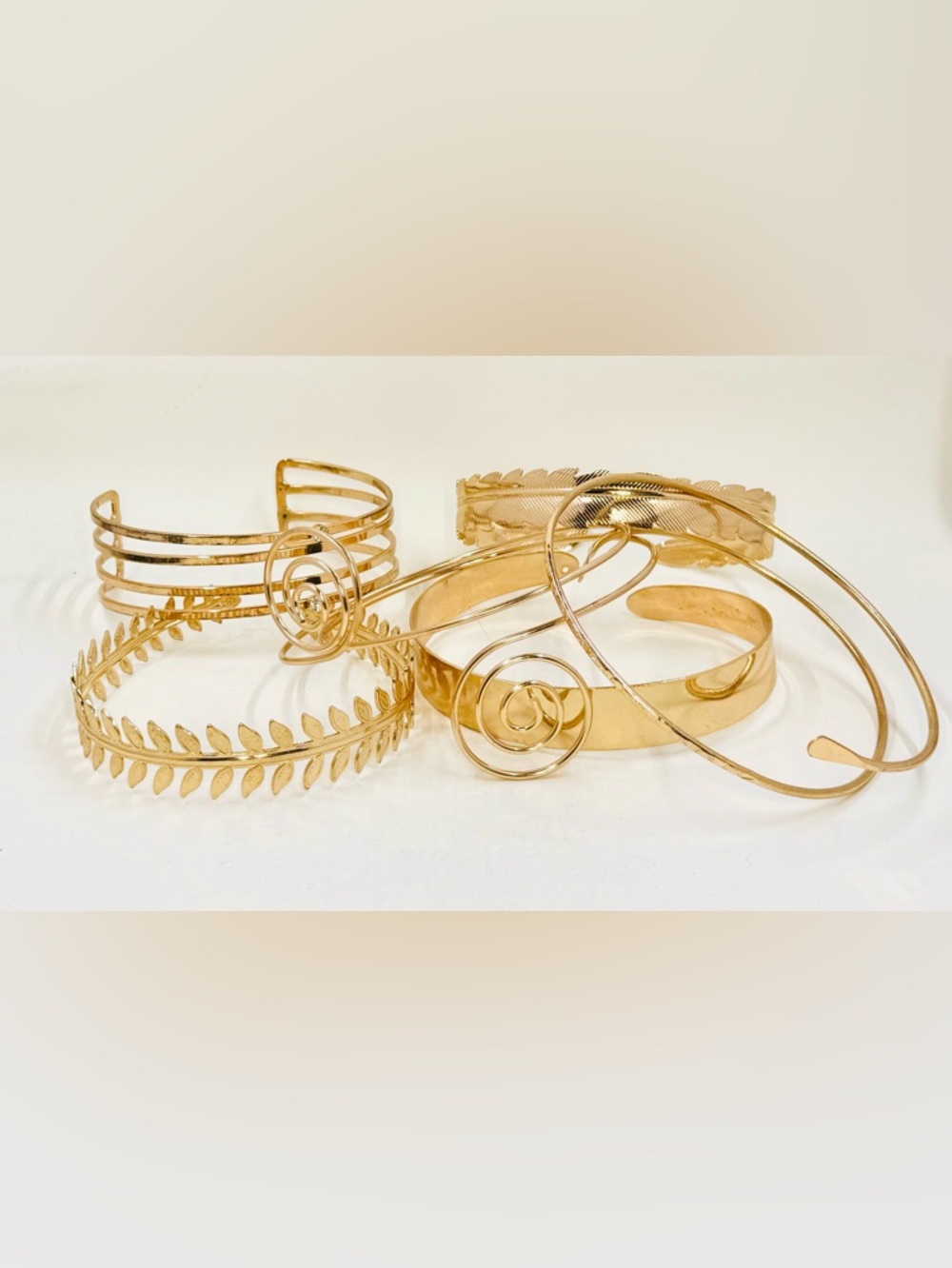 Gold Tone Leaf & Swirl Statement Arm Band Cuff Set of 6